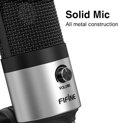 Мікрофон FIFINE USB для ПК, Mac, PS4/PS5, студійний конденсаторний мікрофон для подкастів зі стійкою, сріблястий