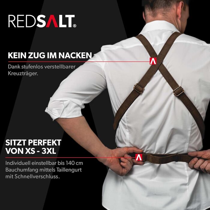 Преміум фартух із буйволиної шкіри REDSALT, 84x62 см, кросбек, коричневий — для гриля, барбекю, кухні, бару, бариста, подарунок для чоловіків