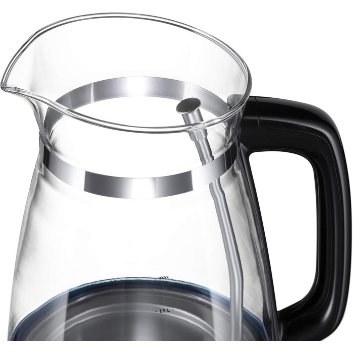 Скляний електрочайник Russell Hobbs 26080-70 Classic Design, 1.7 л, 2400 Вт, з LED-підсвіткою та сталевою основою, чорний/прозорий