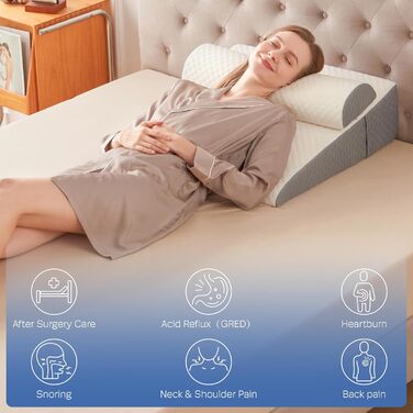 Набір з 4 подушок-валиків ортопедичних з Memory Foam для спини, для сну після операції, з підголовником (7,5 см)