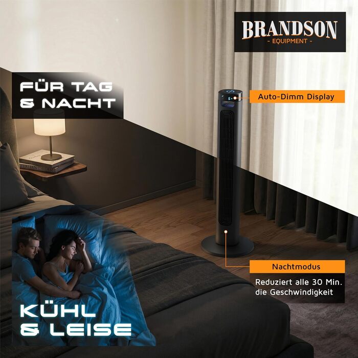 Вентилятор підлоговий Brandson з LED дисплеєм та пультом дистанційного керування. Тихий, 3 швидкості, обертання. Переможець тесту 2026