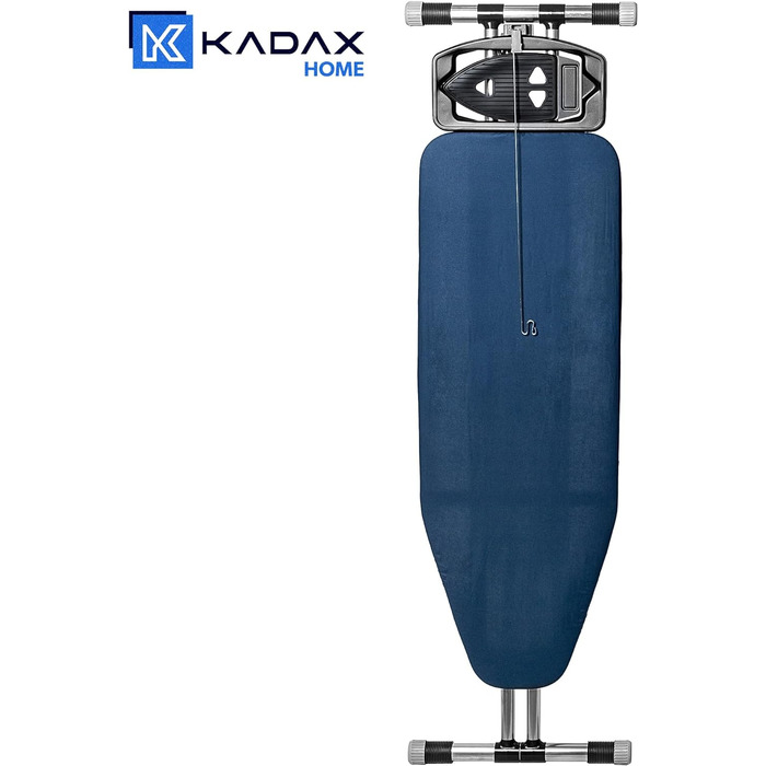 Складана прасувальна дошка KADAX 120x42 см з алюмінію з підставкою для праски, тримачем для кабелю, регулюванням висоти та розеткою, темно-синя