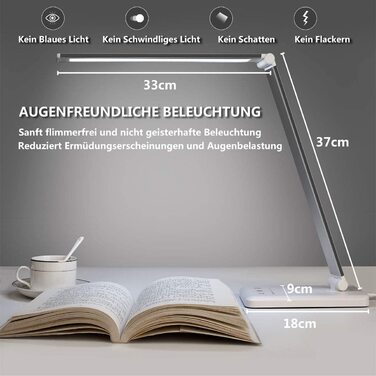 LED настільна лампа SLATOR, димована, 5 кольорів і 10 рівнів яскравості, з USB для зарядки смартфона, нічник, читальна лампа для дітей і дорослих, алюміній, срібляста, модель QM019