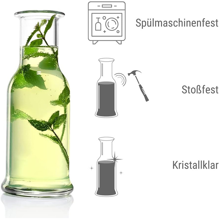 Набір скляних карафнів Stölzle Lausitz Purity (6 шт), 1000 мл, прозорі — універсальні графи для води, лимонаду та вина, стійкі до ударів та підходять для посудомийки