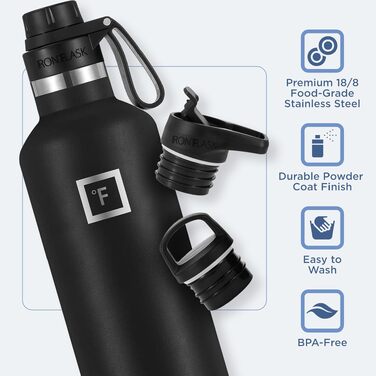 Термофляга IRON °FLASK 950 мл з 3 кришками - не протікає, подвійні стінки, ізольована, BPA-free, для спорту, школи, фітнесу, кемпінгу (з носиком)