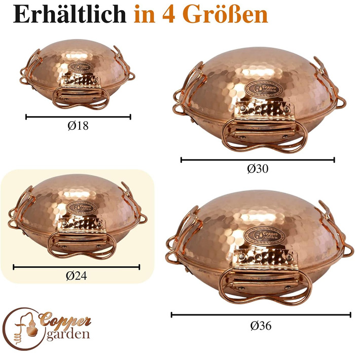 Мідний казан-катаплана CopperGarden® 18 см, ручне лудіння, португальський, для газу, вогню, гриля та духовки, ідеальна теплопровідність, молоткова обробка