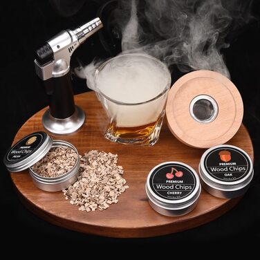 Набір для копчення коктейлів Whiskey Smoker Kit з пальників, для віскі, бурбону, з 4 смаками дерев'яної стружки, подарунковий набір для любителів коктейлів, чоловіків, тата, чоловіка, шефа
