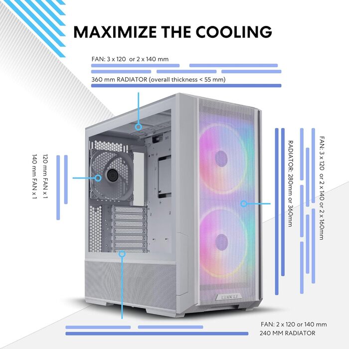 Ігровий корпус Lian Li LANCOOL 216 білий, E-ATX, з підсвіткою RGB, 2x160 мм вентилятори, Midi Tower