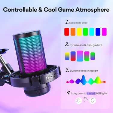 Ігровий USB-мікрофон MAONO DGM20S з шумозаглушенням, конденсаторний, з функціями вимкнення звуку, регулювання чутливості, моніторингу, тримачем, поп-фільтром для стрімінгу, подкастів, Twitch, YouTube, Discord, ПК, PS5, Mac