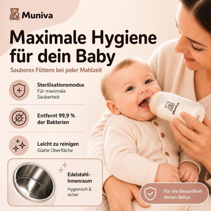 Портативний підігрівач пляшечок для годування Muniva® на 450 мл з режимом підтримки тепла, для подорожей