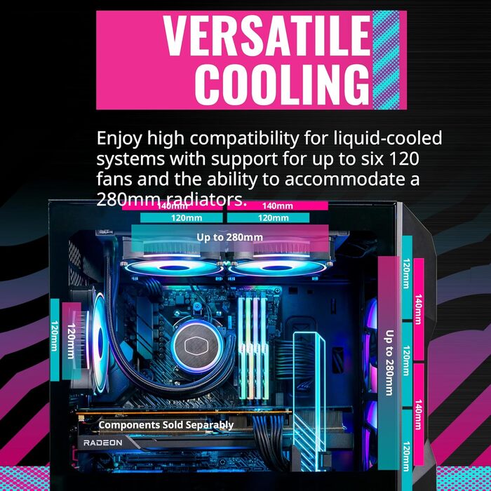Корпус для ПК Cooler Master TD300 Mesh Mini-Tower для Micro-ATX та Mini-ITX, ігровий корпус з високим повітряним потоком, 2 ARGB вентилятори 120 мм, бічна панель із загартованого скла, знімна кришка, ARGB/PWM-хаб
