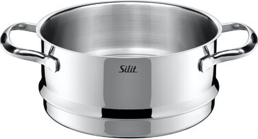 Набір каструль Silit Diamant для індукції, 7 предметів, з кришками, сковорідкою, пароваркою, нержавіюча сталь, без покриття, сріблястий