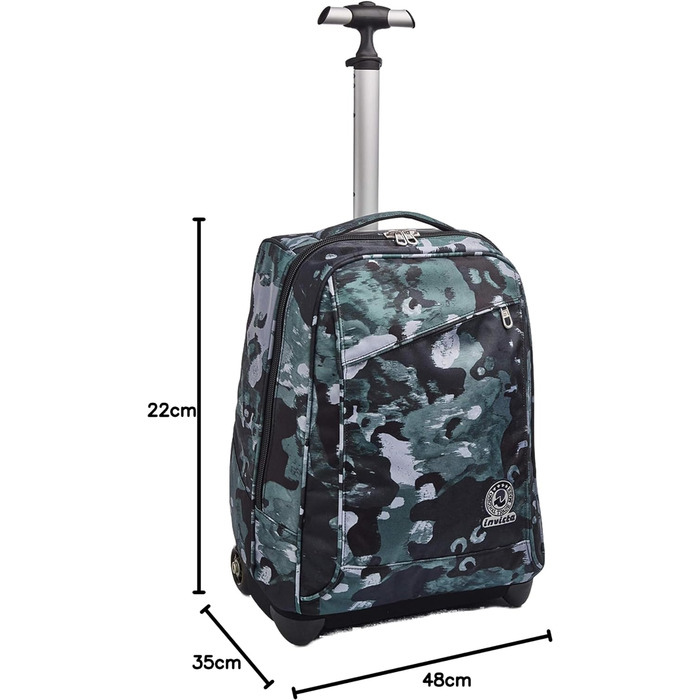 Дитячий шкільний рюкзак-тролей Invicta Camo Shade 2-в-1 на колесах, зелений, для хлопчиків і дівчаток, для школи та подорожей, з магнітною застібкою, 43 см