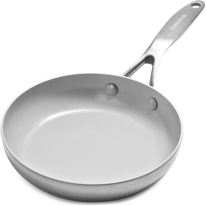 GreenPan Venice Tri-Ply сковорода з нержавіючої сталі 20см та 26см, антипригарне покриття, без PFAS, для приготування здорової їжі, сумісна з індукцією, можна мити в посудомийній машині, срібна