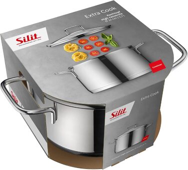 Набір кухонного посуду Silit Extra Cook: каструлі 16/20/24 см з кришками, ковшик 16 см, внутрішня шкала, широкий зливний край, придатний для миття в посудомийній машині, з нержавіючої сталі Crominox
