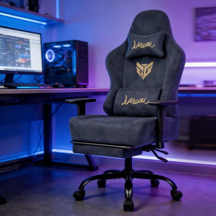 Ігрове крісло Gamer Sessel для геймерів, замша, 3D-підлокітники, з підніжкою та підтримкою попереку, до 220 кг, темно-сіре, XXL