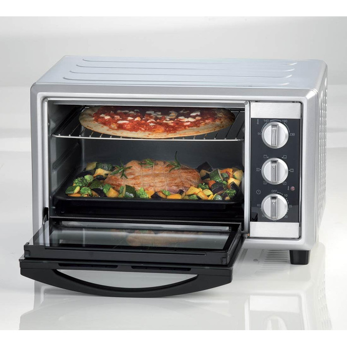 Духовка електрична Ariete 984 Bon Cuisine 250 з конвекцією, 30 л, сріблясто-чорна, 6 режимів, таймер 60 хв, 1500 Вт, подвійне скло