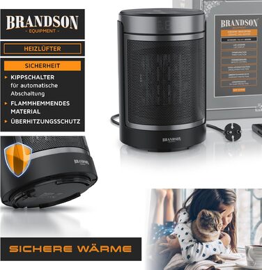 Тепловий обігрівач Brandson ECO Design з дистанційним керуванням, ECO-режимом та осциляцією, 2 рівні потужності, захист від перегріву та перекидання, колір Cool Grey