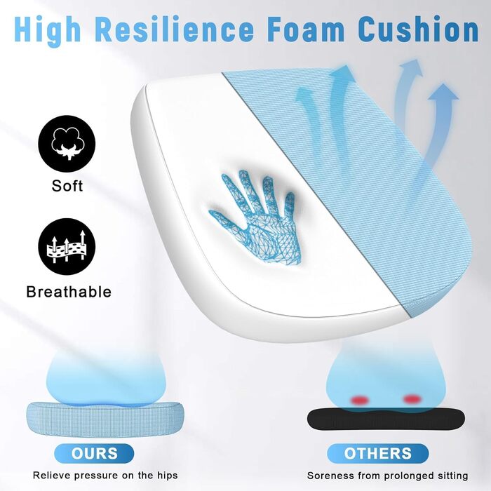 Офісне крісло naspaluro з підтримкою спини, ергономічний стілець для роботи та навчання (Біло-блакитний, без підголівника)