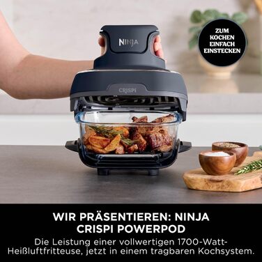 Ninja CRISPi Airfryer 3.8л, 4-в-1: фритюрниця, гриль, підігрів, Recrisp, сірий, 1700W, FN101EUSTGD