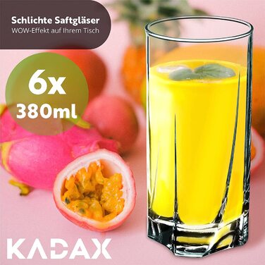 KADAX Набір склянок 380 мл, 6 шт, товстостінні рифлені склянки для води, соку, коктейлів, з якісного скла