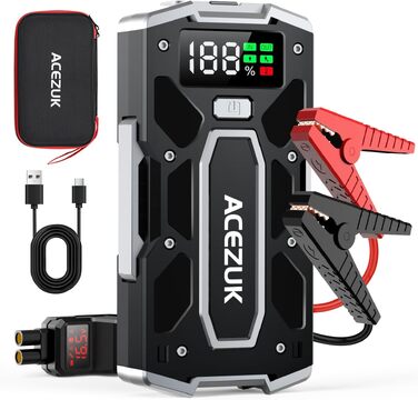 Бустерний пускач ACEZUK 6000A 12V для авто, мотоциклів та газонокосарок (до 7.0L бензин / 5.5L дизель) з LED-ліхтарем та цифровим дисплеєм