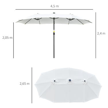 Сонячний парасоль від Outsunny з LED сонячним живленням, діаметром 4,5 м. Подвійний парасоль, ідеальний для саду, ринку, тераси. Овальний, чорно-кремовий.