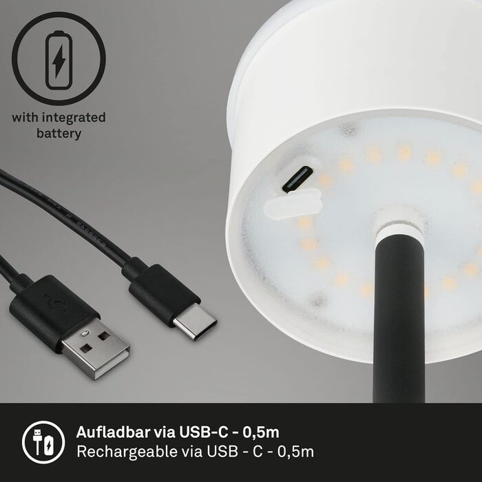 BRILONER – LED акумуляторний торшер 3 в 1, ступінчасте затемнення, сенсорне керування, бездротова, чорна, для вулиці
