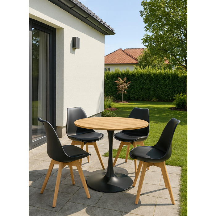 Круглий обідній стіл Tulip PK025CD, 70 см, колір: чорний дуб, сучасний стиль