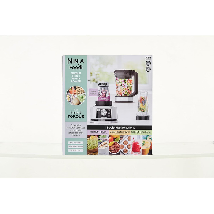 Блендер Ninja Foodi Power Nutri Mixer 3-в-1, 1200 Вт, автоматичні програми, для смузі, густих намазок і заморожених напоїв, 2,1 л глечик, 700 мл стакан і 400 мл чаша з Power-мішалкою, сріблястий, CB350EU
