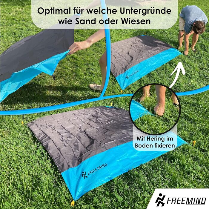 Пляжна покривало freemind XXL 200x200 см, водостійка, ультралегка, компактна, без наповнювача, сірo-блакитна, з чохлом, кілочками та карабіном