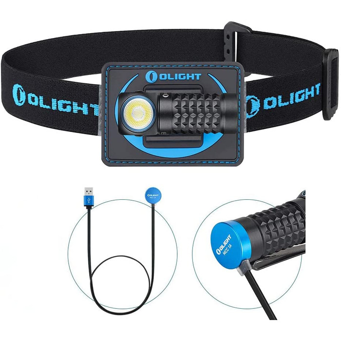 Налобний ліхтар OLIGHT Perun Mini Kit, 1000 лм, LED, USB зарядка, 100 м, 5 режимів, 60° регулювання, для риболовлі, бігу, кемпінгу, чорний