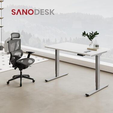 SANODESK Регульований стіл за висотою з настільною плитою, електричний, ергономічний, з тихим двомоторним механізмом, 160x80 см, білий+ахрон (160 x 80 см, сірий + білий)