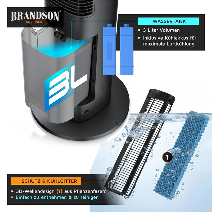 Вентилятор баштовий з функцією охолодження Brandson ECO Design: тихий DC мотор, дистанційне керування, енергоефективний, з коливанням