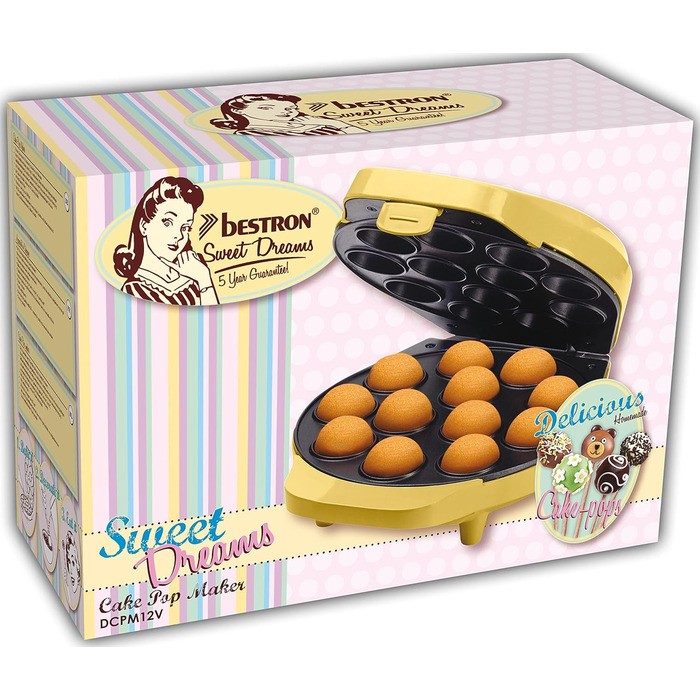 У ретро-дизайні, включаючи Cake-Pop-Butler, виделка та 12 паличок, 700 Вт, Cake-pop Maker Yellow