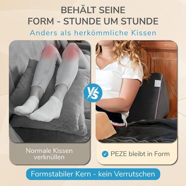 Подушка для спини PEZE® для ліжка та дивана: клиноподібна подушка для читання, підтримки спини, ніг та колін (рожева). Ортопедична подушка проти пролежнів