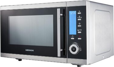 Мікрохвильова піч MEDION MD 15501 4-в-1 з грилем, конвекцією, 25 л, 900 Вт, 1100 Вт гриль, 2500 Вт конвекція, 10 програм, срібляста
