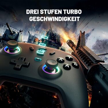Ігровий бездротовий контролер ECHTPower для PC, Switch, Steam Deck, Android, iOS — RGB-підсвітка, Hall-джойстики, Turbo, вібрація, акумулятор 800mAh, чорний