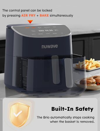 Аерофритюрниця Nuwave Brio Plus, 2.5 л, цифровий сенсорний дисплей, регулювання температури від 22.5°F до 450°F, темно-синя