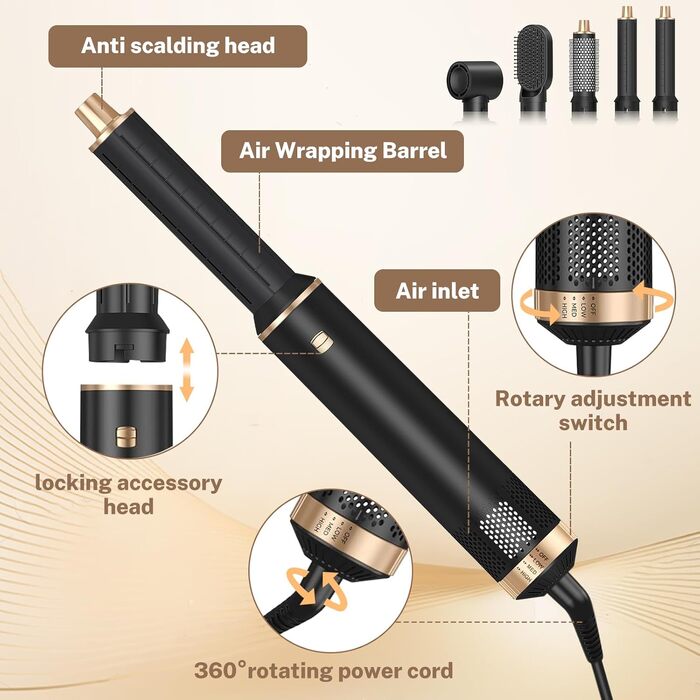 Багатофункціональний стайлер для волосся 5-в-1 Airstyler: фен-щітка, випрямляч, плойка, насадки для об'єму та локонів