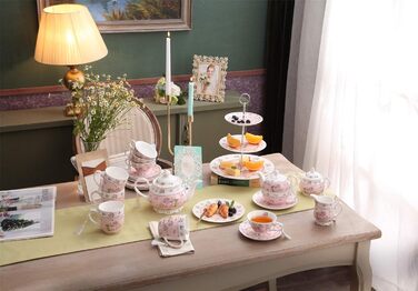 Чашка та блюдце з порцеляни Shabby Chic Vintage з птахом, метеликом і квітами у подарунковій коробці (рожевий колір)