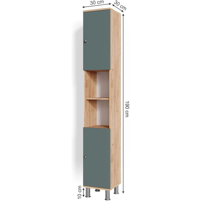 Шафа для ванної Vicco Fynn, дуб золотий/зелений, 30x190 см