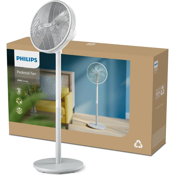 Вентилятор підлоговий Philips Series 5000 CX5535/11 з пультом, таймером, 3 швидкості, 40 Вт, білий