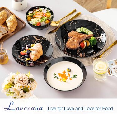 LOVECASA Tafelservice: Сервіз Daphne, SWEET, 24 предмети, чорний, з золотим декором