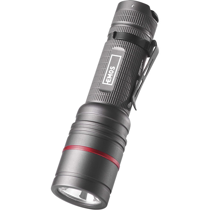 Ліхтарик EMOS Ultibright 70 CREE LED металевий, з фокусуванням, 2 режими світла, ударостійкий, водонепроникний IP65, 340 лм, до 200 м, із кліпсою та ручкою, для дому й вулиці, сірий