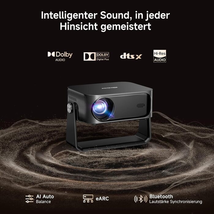 Розумний 4K проектор iSinbox з Netflix, автофокусом та корекцією трапеції, WiFi 6, Bluetooth 5.3, HDR10+, портативний домашній кінотеатр, сірий