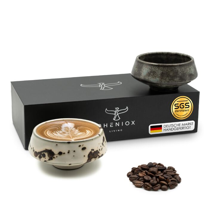 Набір керамічних чашок для капучино та лате Pheniox Barista, 2 шт по 180 мл, порцелянові чашки без ручки для Latte Art, сучасний дизайн, придатні для посудомийки