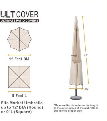 Чохол для парасольки террасної ULTCOVER 600D водонепроникний коричневий до 365 см
