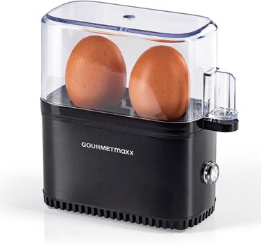 Електрична яйцеварка GOURMETmaxx на 2 яйця, енергозберігаюча, компактна, BPA free, з мірним стаканом і голкою, чорна