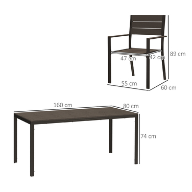 Обідній набір Outsunny Seating Набір з 7 предметів на 6 осіб Обідній стіл з 6 штабельованими стільцями Обідній набір зі столом з прорізами Набір кухонних столів Балконні меблі Садові меблі для патіо, балкона темно-коричневий